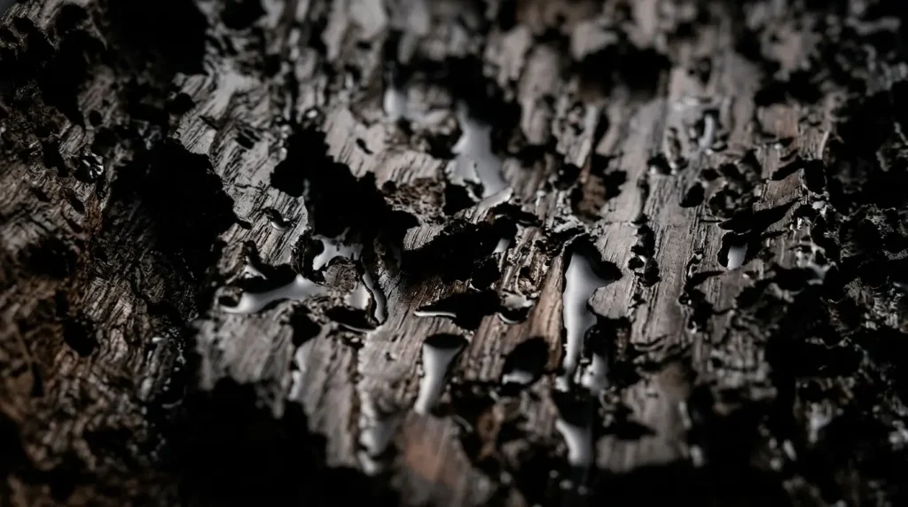 Detal obrazu Night Wood - struktura 3D w ciemnej żywicy, obraz z żywicy na ścianę, blog Opari Design