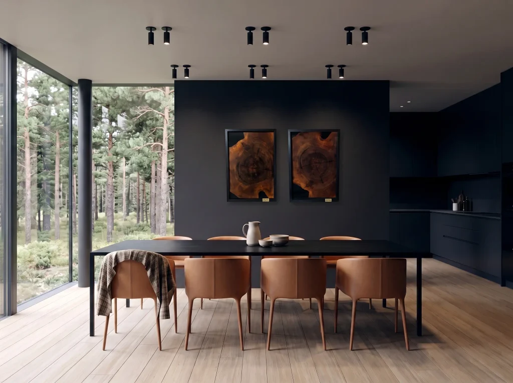 Obraz z żywicy na ścianę w duecie - dwa Forest Pearl z orzecha nad stołem jadalnym, Opari Design